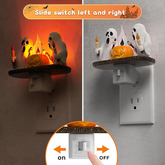 L LOHAS LED Halloween Night Light,Ghost Campfire Nightlight,Campfire Flickering Night Lights Plug into Wall,Halloween Decorations for Kids Adults