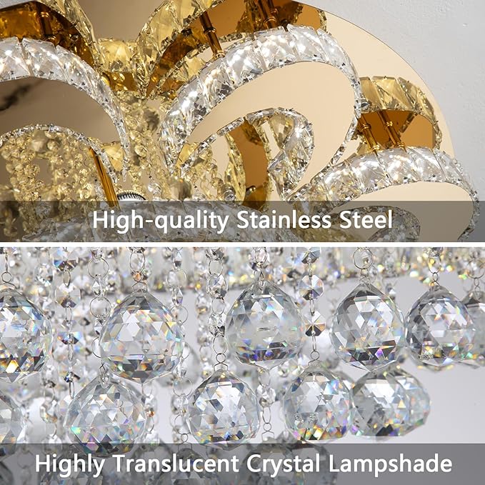 Modern Chandelier Living Room Light Glam Chandeliers Ceiling Light Fixture Remote Dimmable Lights 40 Inches Luxury Crystal Gold Dining Room Lights