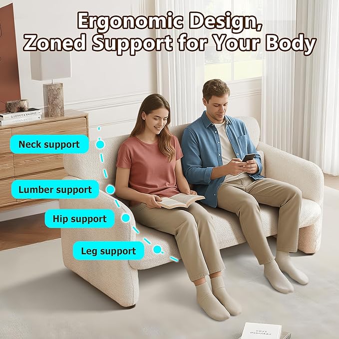 59.1'' Loveseat Sofa, 2 Seater Upgrade Sherpa Fabric Love Seat Couch, Comfy Upholstered Modern Leisure Loveseat Couches with 2 Waist Pillow for Bedroom, Office, Living Room