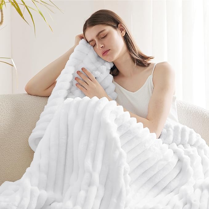 Bedsure GentleSoft White Fleece Blanket for - Cozy Soft Blankets for Women, Cute Small Throws for Girls, 50x70 Inches