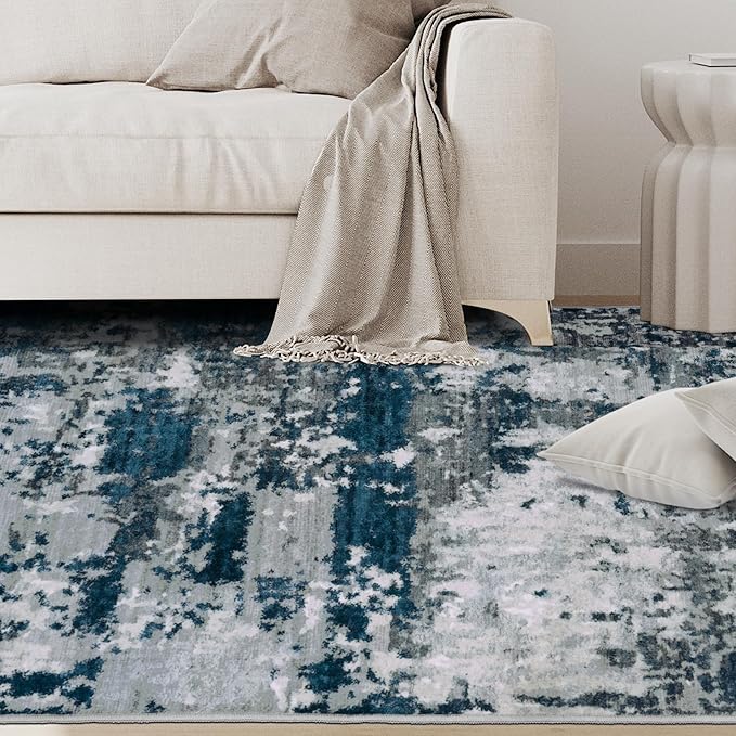 5x8 Area Rugs for Living Room Rug Washable: Abstract Rug for Dining Room Bedroom Carpet Non Slip 5 by 8 Indoor Modern Nursery Home Office Navy Grey