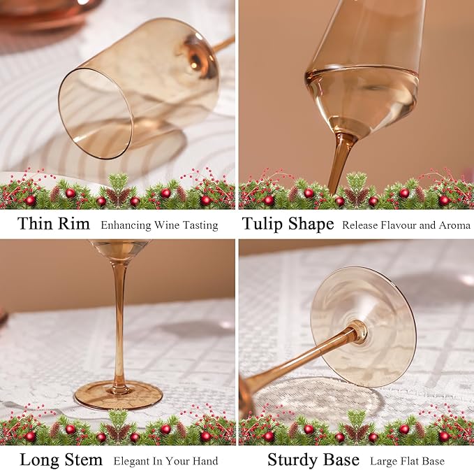 Physkoa 15oz Colored Wine Glasses Set of 6 – Elegant Long Stem Glassware for Wine, Party, Dinner, Housewarming, Birthday or Holiday Gift