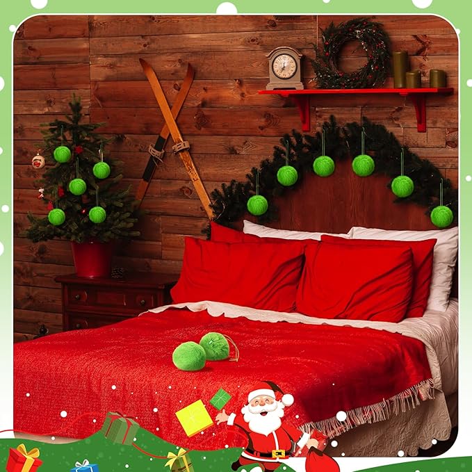 Gejoy 12 Pcs Lime Green Furry Christmas Ball Ornaments for Xmas Tree Green Christmas Hanging Decorations Soft Faux Fur Pom Pom Ball Ornaments for Home Party Supplies Fireplace Mantel Wall Decor