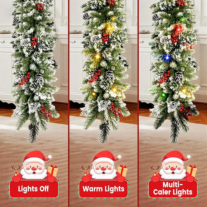 Guirnalda de Navidad de 9 pies con luz, Christmas conos de pino/bayas y luces LED multicolor preiluminadas (con control remoto), guirnalda de Navidad para chimenea, escaleras, puerta delantera