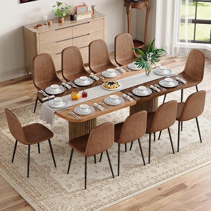 Dining Table Set for 10,Large 78.7" Rectangular Kitchen Table Set for 10 with Cushioned Chairs,Modern Mid-Century Wood Dining Room Table Set for 10,Ideal for Dining & Gatherings