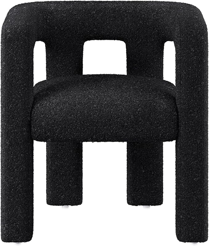 BELLEZE Modern Boucle Barrel Dining Chair Set of 4, Upholstered Linen Kitchen Boucle Armchair with Sidearms and Back, for Dining Room Living Room- Black