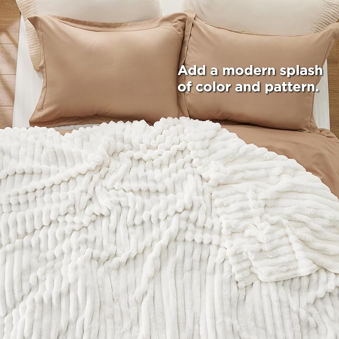 Bedsure GentleSoft Blankets Queen Size for Bed - Cozy Soft Blankets for Women, Cute Large Bedding Fleece Throws for Girls, Off White, 90x90 Inches
