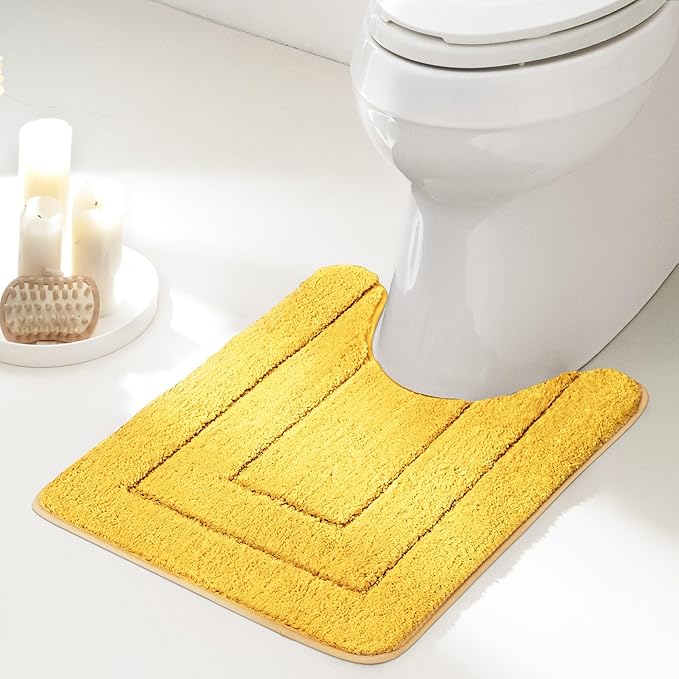 GRANNY SAYS Bathroom Toilet Rugs U Shaped, Bath Mats for Bathroom, Bath Rugs Non Slip Washable, Absorbent Microfiber Toilet Mat, Soft Plush Shaggy, 20" x 24", Yellow