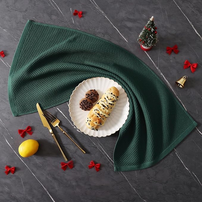 Homaxy 100% Cotton Kitchen Towels and Dishcloths Set, 12 x 12 Inches and 13 x 28 Inches, Set of 10 Bulk Kitchen Towels Set, Ultra Soft Absorbent Dish Cloths for Washing Dishes, Blackish Green