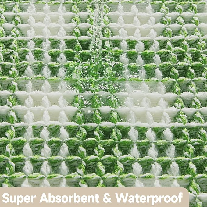 Waffle Runner Rug Bathroom, Long Boho Bathroom Rugs Non Slip Washable Absorbent Checkered Bathroom Mat Quick Dry Cute Bath Mat, 60"x24" Green and White