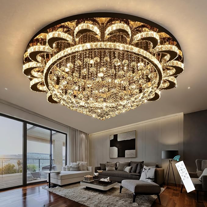 Modern Chandelier Living Room Light Large Luxury Chandeliers for High Ceiling Foyer Entryway Lights Dimmable 110W LEDs Crystal Gold Lighting Fixtures
