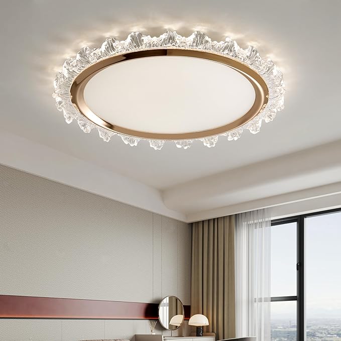 19inch Modern Dimmable LED Ceiling Light, Elegant Flowers Flush Mount Close to Ceiling Lamp, 3000K-6000K, 50W, Hallway Lighting Fixture for Bedroom, Kitchen, Bathroom, Laundry Room, Office