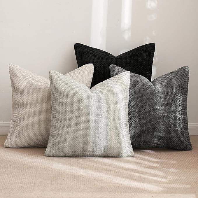 MIULEE Pack of 4 Halloween Throw Pillow Covers 16x16 Inch Neutral Cream/Grey Soft Decorative Chenille Pillow Covers Farmhouse Accent Cushion Covers for Boho Home Decor Bedroom Living Room