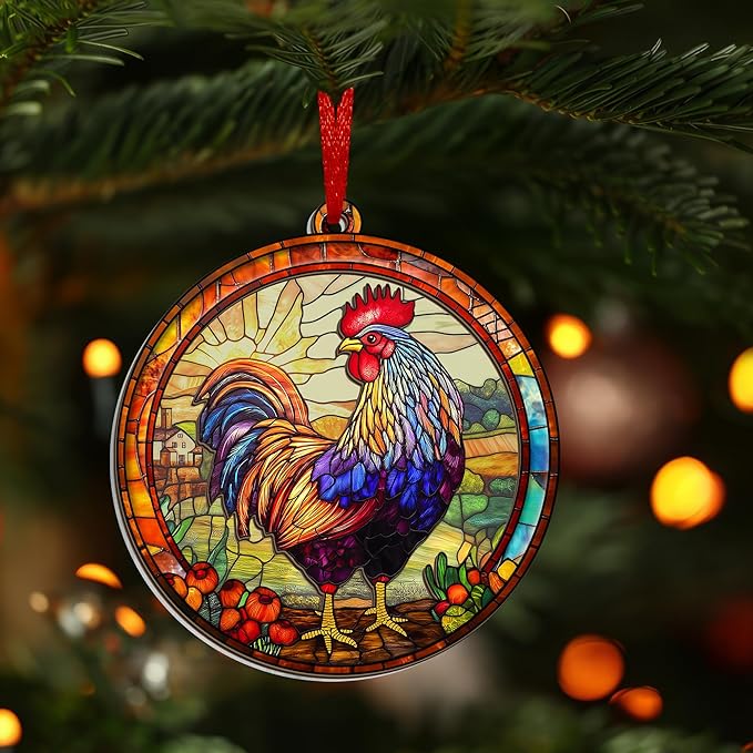 OASSIE Chicken Ornaments for Christmas Tree - Suncatcher Christmas Ornaments 2025 - Chicken Gifts for Women Men, Rooster Gifts for Women Animal Farmhouse Lovers, Rustic Home Decor