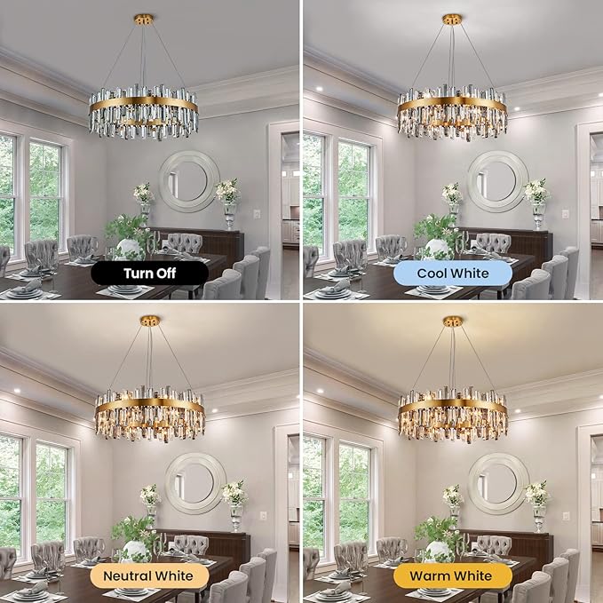 Siljoy Modern Crystal Chandelier 20 Lights Large Brushed Brass Gold Round Raindrop Chandelier Luxury 2-Tier K9 Crystal Pendant Ceiling Light for Dining Living Room Kitchen Foyer D39.4''