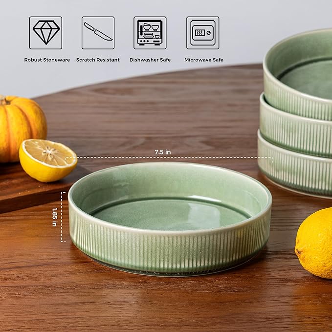 GBHOME 7.5'' Stoneware Pasta Bowls, Serving Bowls Set of 6 for Kitchen, Double Reactive Glaze Bowls for Fruit,Pasta,Salad,Oatmeal,Meal, Microwave Safe (6 pcs)