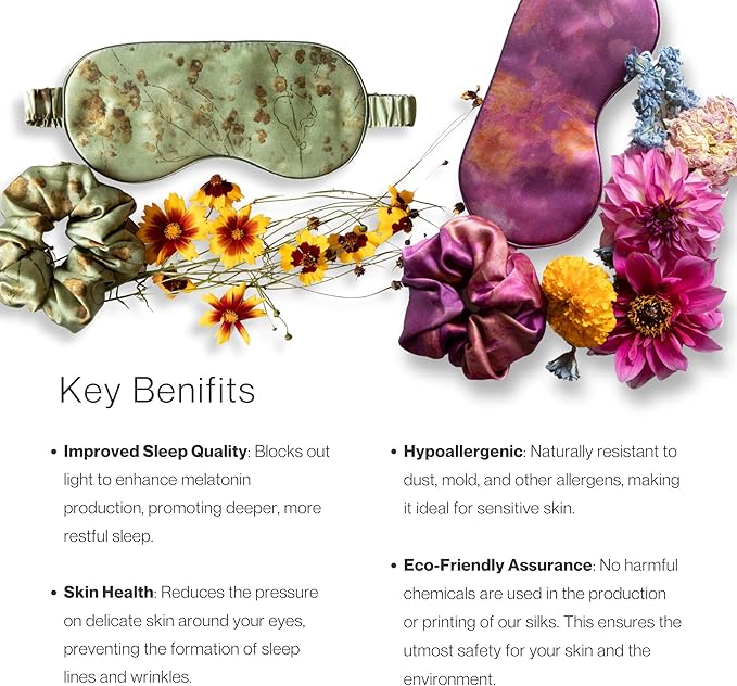 Silk & Willow 100% Pure Mulberry Silk Sleep Eye Mask & Hair Scrunchie Gift Set (Woodgrain)