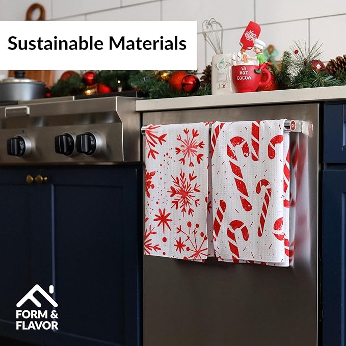Christmas Dish Towels Holiday Kitchen Towels Tea Towels Decorative Red Snowflake Set