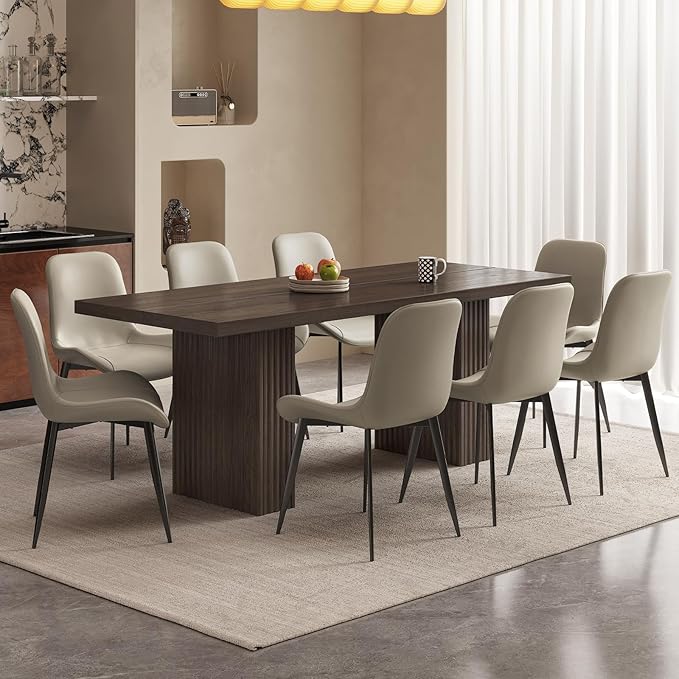 9 Piece Dining Room Table Set for 8 People, Mid Century Modern 66.93 Inch Rectangle Kitchen Dining Table with 8 Fabric Chairs Set, Suitable for KitchenApartment (Dining Table with 8 Chairs)