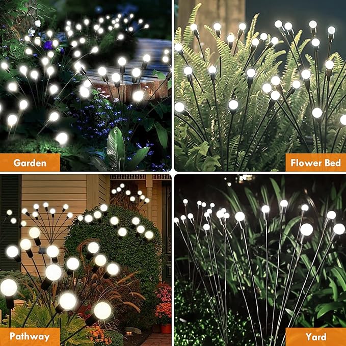 Solar Garden Lights, 8 Pack 64LED Solar Firefly Lights, Waterproof Garden Light Outdoor with 2 Lighting Modes, Swaying Light for Outside Yard, Walkway, Patio, Lawn, Flower Bed Decoration (Cool White)