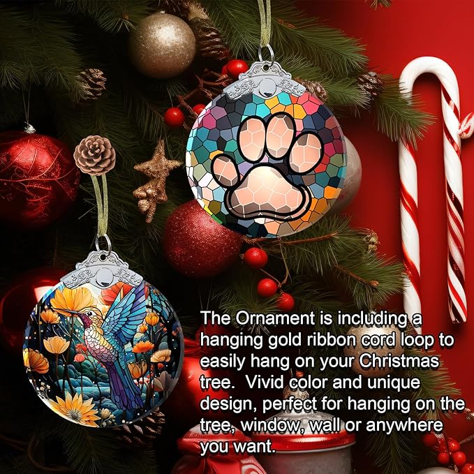Dog Paw Print Christmas Ornament -Dog Memorial Gifts for Pet Lover - Paw Print Christmas Tree Hanging Ornament Crystal Glass 3"