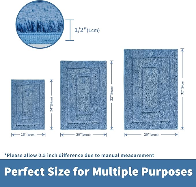 GRANNY SAYS Blue Bathroom Rugs Non Slip, 16" x 24", Bath Rugs for Bathroom, Small Bath Rug Washable,Absorbent Bath Mats for Floor, Microfiber Bath Mat for Tub, Absorbent Shower Rugs
