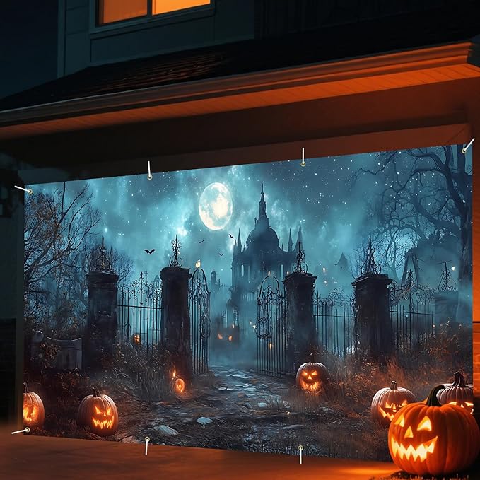 6 x 13 ft Halloween Garage Door Decorations Halloween decorations Witch Door Cover, Hanging Banner, Cauldron Backdrop Mural for Home, Outdoor, Indoor, Spooky Party, Wall, Window (Discard)
