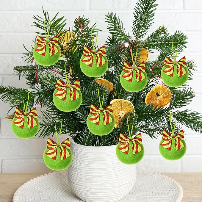 24 Pcs Lime Green Furry Christmas Ball Ornaments,3.15 Inch Xmas Tree Green Christmas Hanging Decorations Soft Faux Fur Pom Pom Ball Ornaments for Home Party Supplies Fireplace Mantel Wall Decor