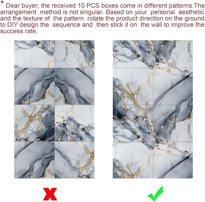 10pcs Marble Peel and Stick Backsplash Waterproof Washroom Wall Panels, Peel and Stick Tile, PVC Foam Wall Panels for Kitchen,Bathroom,Living Room,Blue and Gold(Not Real Tile,11.8" x 11.8")