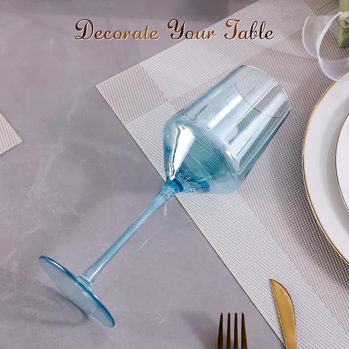 Physkoa Blue Wine Glasses Set 6 - Crystal Blue Wine Stemware with Long Stem and Thin Rim, Perfect for Wedding, Birthday, Anniversary - 15oz