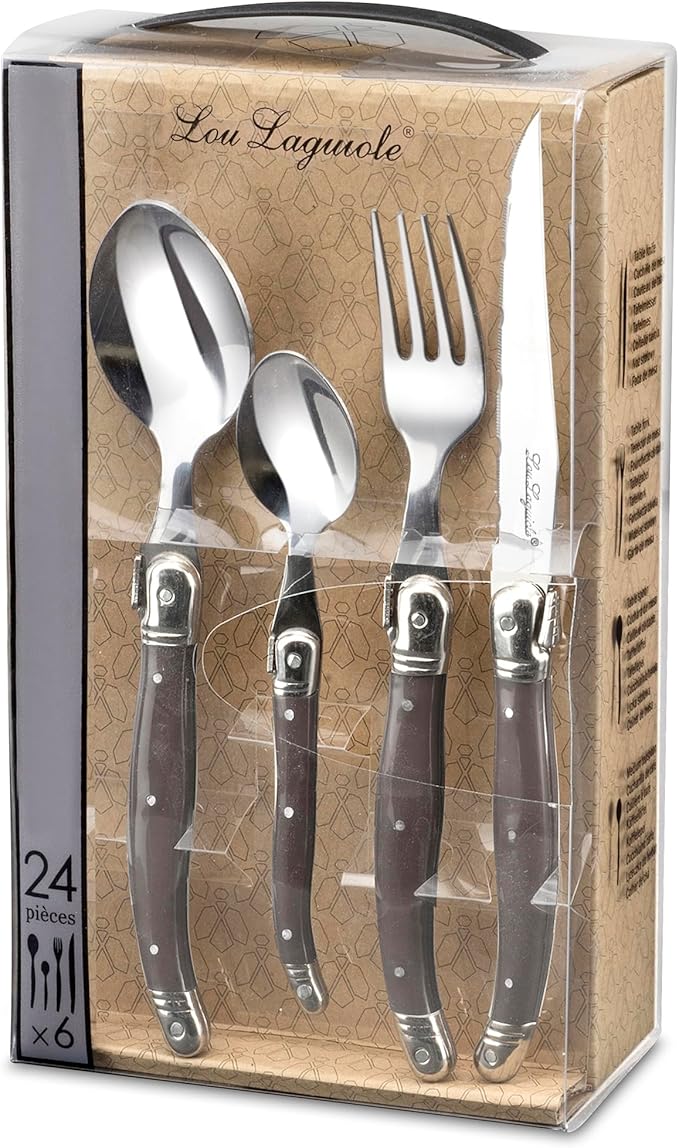 Lou Laguiole Tradition Stainless Steel Polypropylene Vintage Silverware Set - 24-Piece Flatware Set