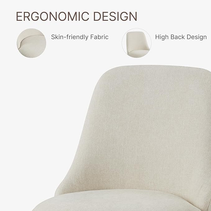 Swivel Dining Chair Mid Century Modern DeskChair High Back Upholstered Linen Fabric SideChair for Kitchen Diningroom Bedroom,Linen,2 Box
