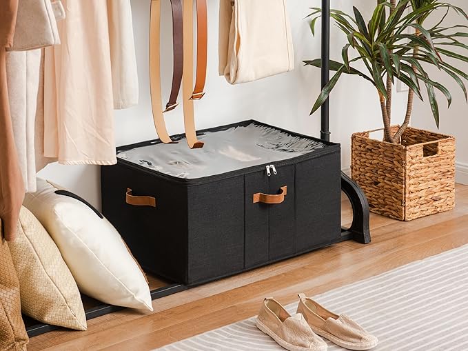 StorageWorks Shoe Organizer for Closet, Fits up to 24 Pairs, Shoe Cubby Storage Containers with Adjustable Dividers and Clear Cover, Black