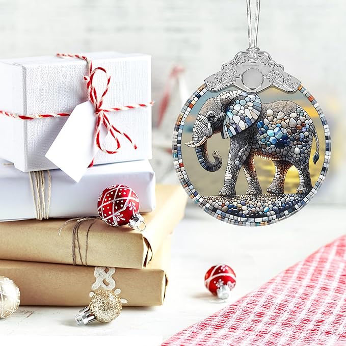 Christmas Ornament, 2025 Ornaments for Christmas Tree, Stained Glass Hanging Ornament, Holiday Ornaments, Unique Gift Idea - Elephant
