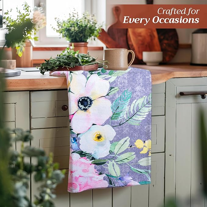 Maison d'Hermine Cotton Dish Towels Absorbent Kitchen Towels Sweet Rose Lavender Set of 3 Spring Summer