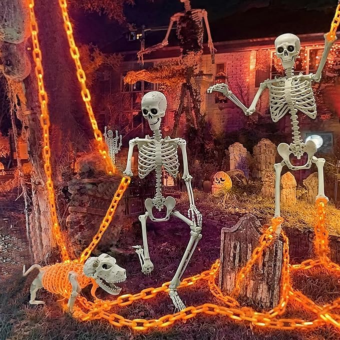 Solar Halloween Chain String Lights Decoration, Upgraded 10Ft 160LED Orange Plastic Lights with 8 Lighting Modes for Indoor Outoor Halloween Party Cosplay Haunted House Spooky Decor