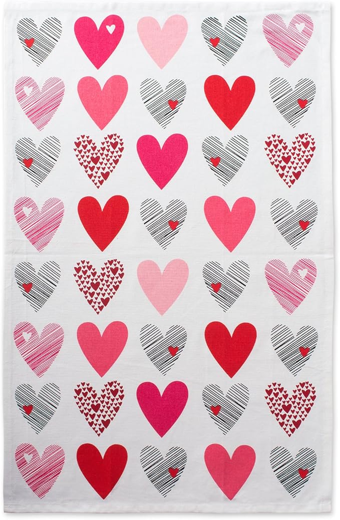 DII Valentine Kitchen Dish Towels Set of 2 Decorative Tea Towels 18x28 Hearts Collage