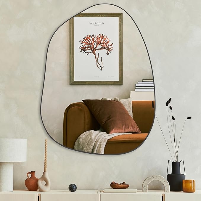 PERFNIQUE Irregular Asymmetrical Wall Mirror Decorative Modern Wall Mounted 32"x24", Black
