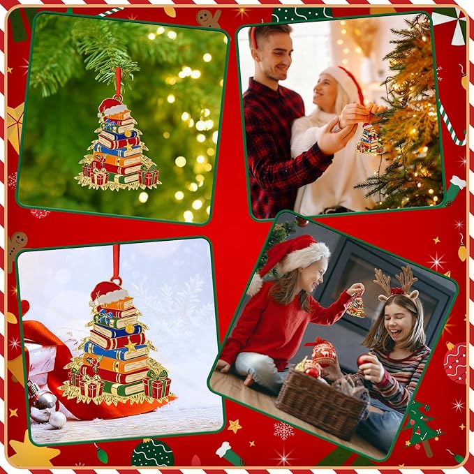Book Ornaments 2025 for Holiday Party Decor, Metal Ornament for Home, Xmas Gift Cute Tree Decorations