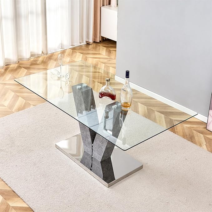 Glass Dining Table for 6-8 People, 71" Kitchen Table Dinner Table, Tempered Glass Top and MDF Base, Dining Table Ideal for Living Room Office