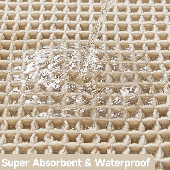 Pale Beige Long Bathroom Rug, Waffle Runner Rug Bathroom Non Slip Washable Super Absorbent Quick Dry Boho Farmhouse Bath Mat, 72''x24'' Pale Beige
