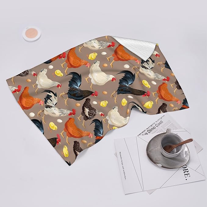 Rooster Chicken Dish Towels Vintage Absorbent Decorative Kitchen Tea Towels, Retro