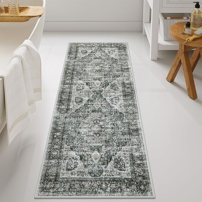 Uphome Bathroom Runner Rug, Distressed Tribal Farmhouse Brown Bathroom Mat, Large Bathroom Rugs Non Slip Washable, Oriental Retro Boho Bath Mat Runner for Bathtub Sink Hallway, 24x59 inch