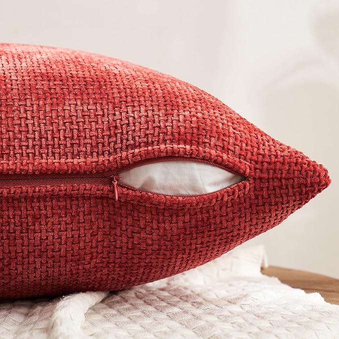 MIULEE Christmas Red Pack of 4 Throw Pillow Covers 20x20 Inch Soft Decorative Chenille Pillow Covers Farmhouse Accent Cushion Covers for Boho Home Decor Bedroom Living Room