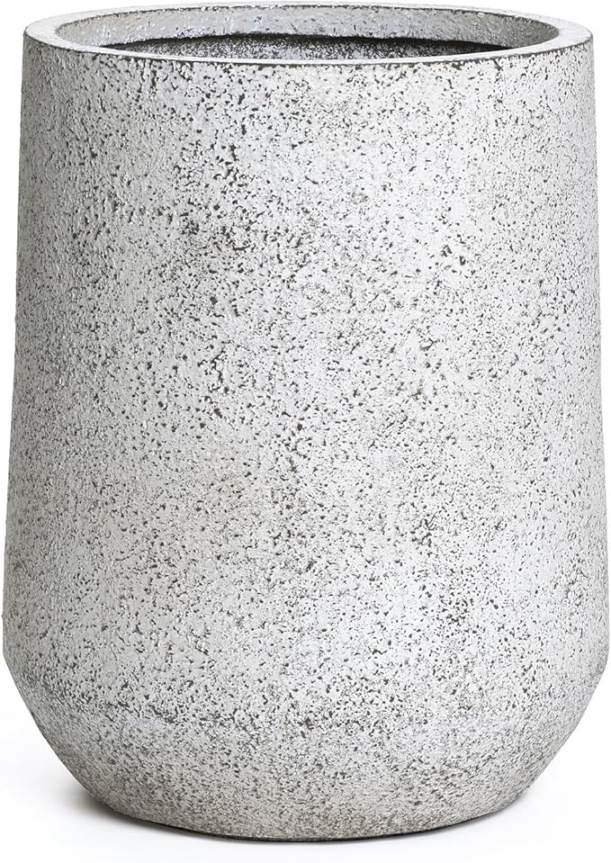 LuxenHome 16" H Round Tall Planter, Large Outdoor Indoor Plant Pot with Drainage Hole and Rubber Plug, Modern Speckled Gray Textured Tapered Flower Pot, Concrete Planter Pot for Home Garden Patio