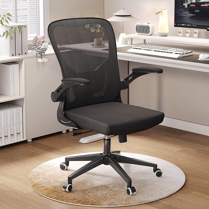 Ergonomic Office Chair, High-Back Mesh Desk Chair with Adjustable Height, Lumbar Support, Flip-Up Armrests,headrest,and Swivel Rolling Design for Home and Office Use