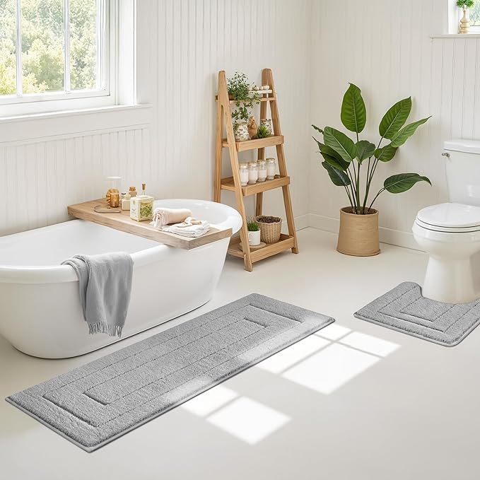 GRANNY SAYS Gray Bathroom Rug Mat, Bath Mats for Bathroom Non-Slip, Super Soft and Water Absorbent, Extra Large Bath Rugs, Microfiber Bath Rugs for Floor, Tub and Shower, 59" x 20"
