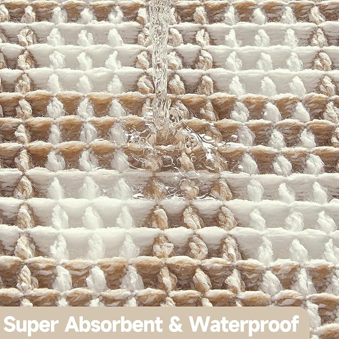 Waffle Runner Rug Bathroom, Long Boho Bathroom Rugs Non Slip Washable Absorbent Checkered Bathroom Mat Quick Dry Farmhouse Bath Mat, 60"x24" Khaki and White
