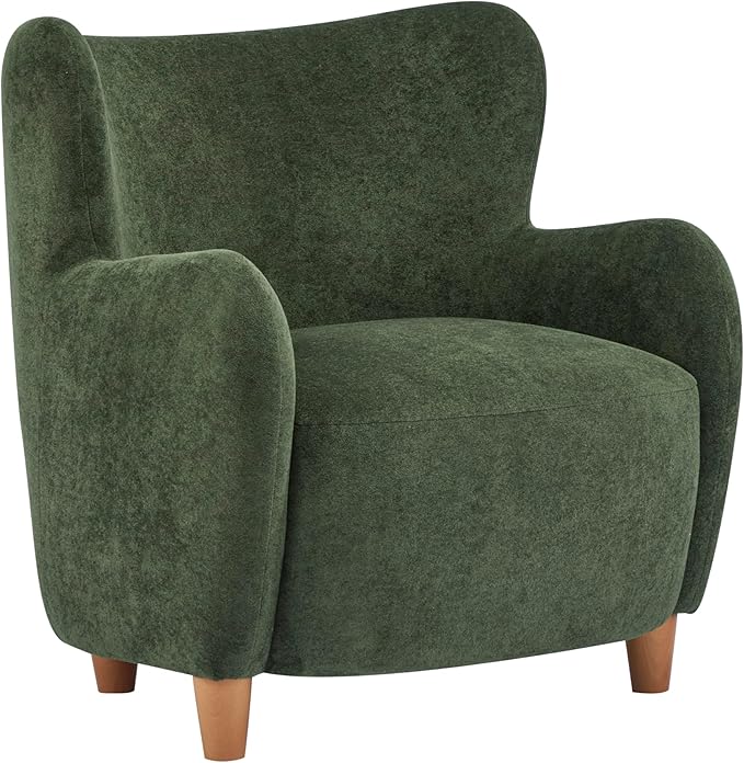 Christopher Knight Home Auden Wooden Low Profile Accent Chair, Velvet Upholstered Wingback Living Room Lounge Chair, Bedroom Comfy Reading Chair, Curved Backrest Single Sofa with Armrest, Olive Green