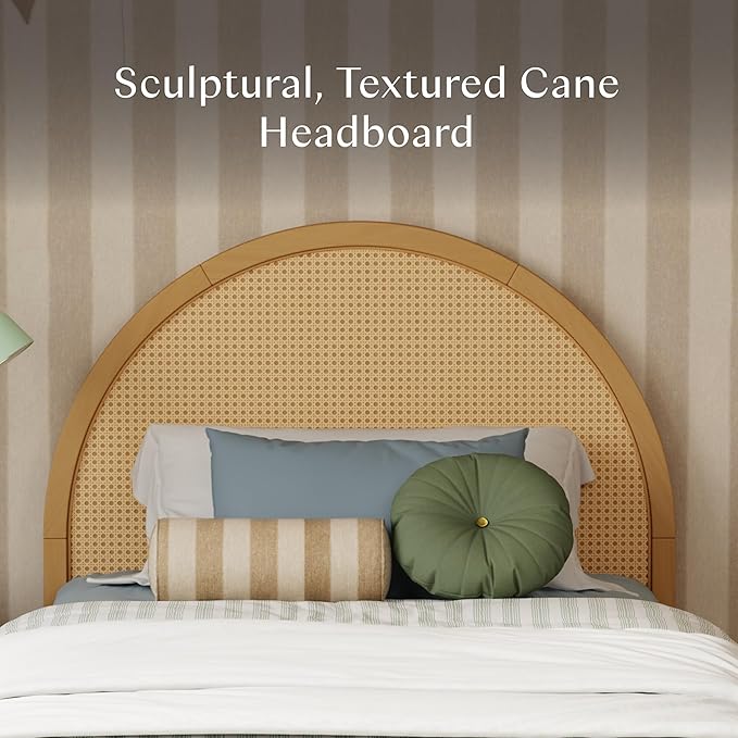 Babyletto Bondi Cane Twin Bed for Kids - GREENGUARD Gold Certified - Twin Bed Frames with Arched Cane Headboard - Universal Mattress Fit - No Box Spring Needed - Perfect for Boys & Girls Room